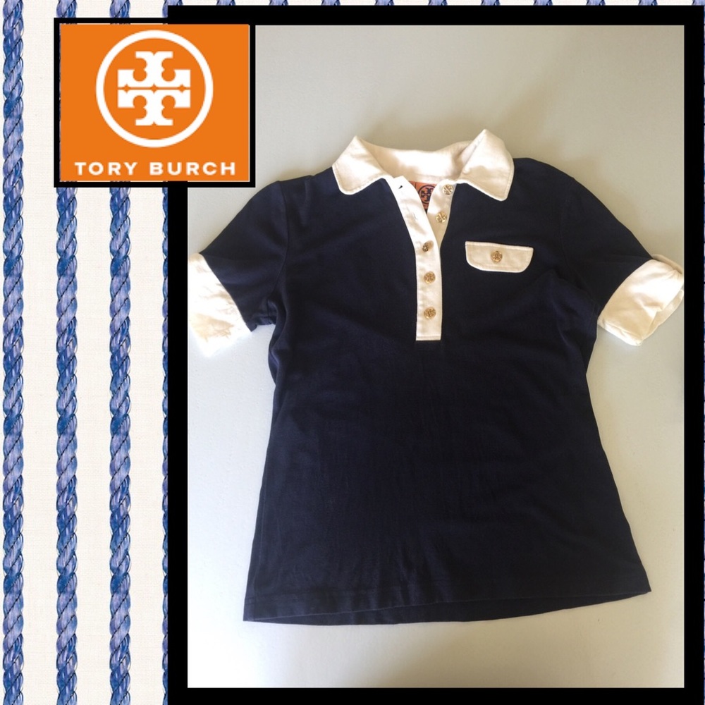 🧡Classy Tory Burch Navy and Cream Polo Shirt🧡